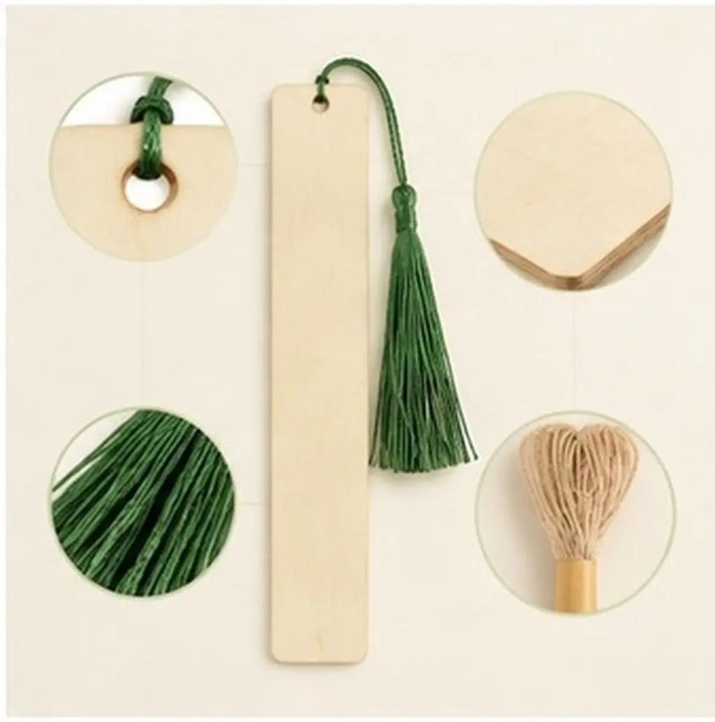 1Set Exquisite Delicate Wooden DIY Bookmarks with Tassels Blank Graffiti Style for Reading Decoration Page Marking School Office