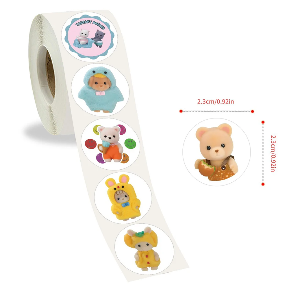 500pcs/roll Funny Cute Calico Critters Stickers Sealing Decals DIY Phone Case Scrapbooking Laptop Kids Reward Sticker Toy Gift