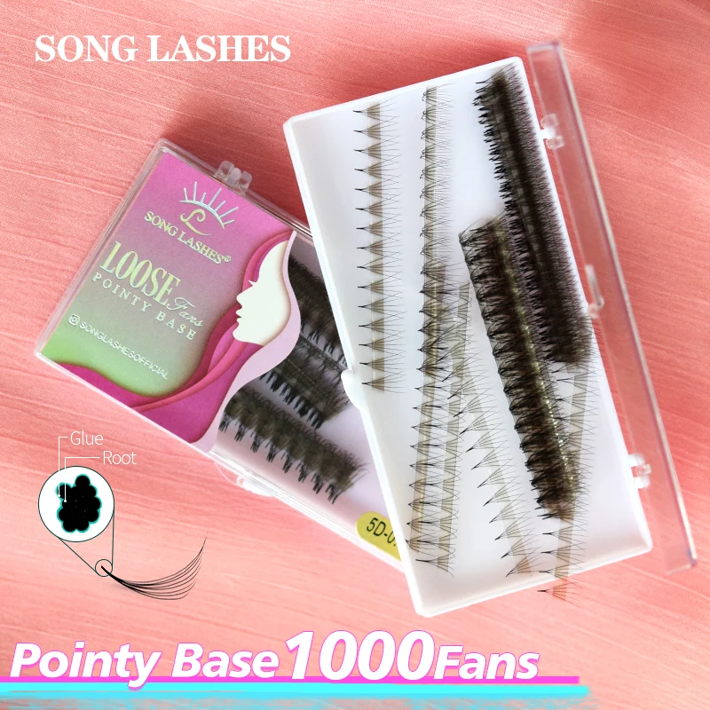 500 Fans Sharp Slim Narrow Stem Premade Volume Fans Loose Thin Pointy Base Russia Volume Eyelashes Extensions Makeup