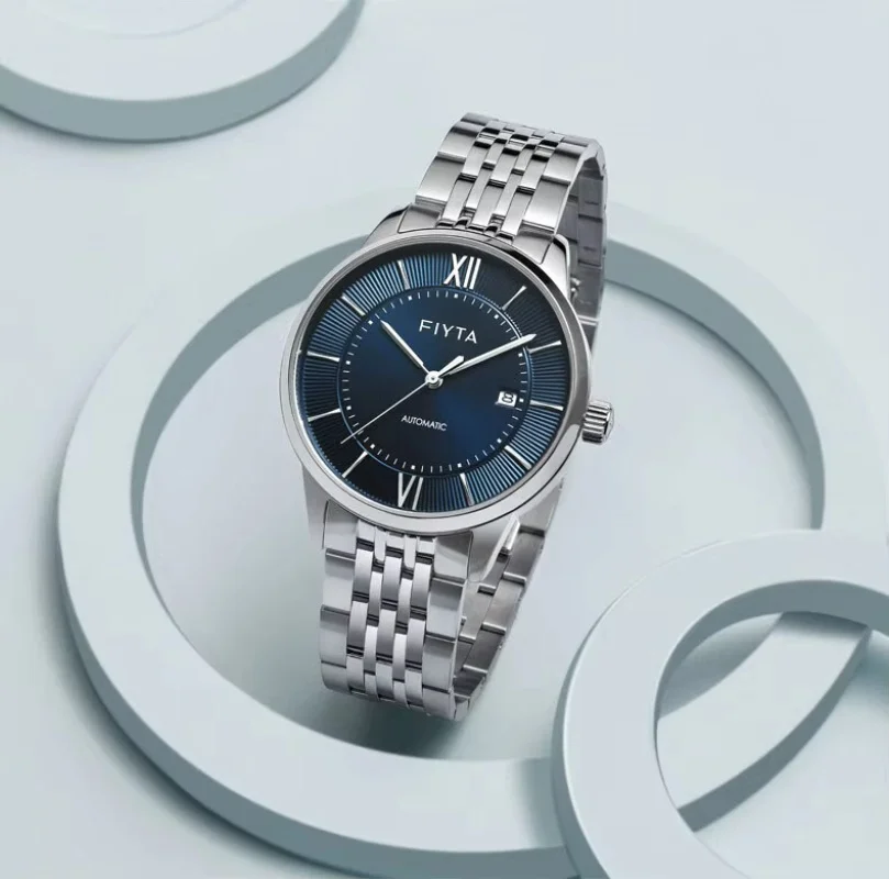ساعات نسائية أوتوماتيكية بالكامل من Fiyta، زجاج ياقوتي، قرص أزرق، مقاومة للماء، ساعات عمل عصرية للنساء