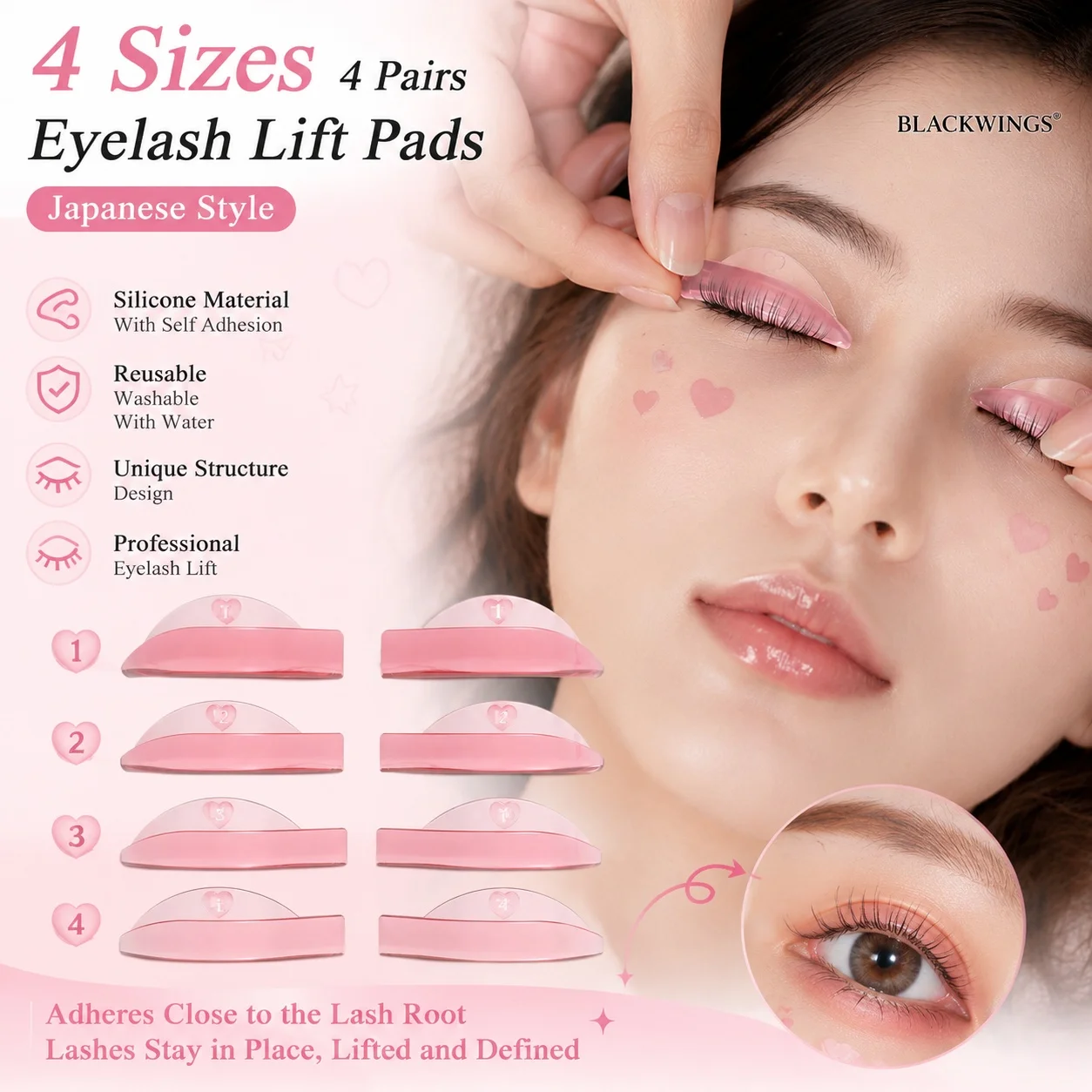 BLACKWINGS,Love 4pairs New Lashlift Silicone Eyelash Lift Perm Pads Kit Eye Curler Rods Tool，repeated use