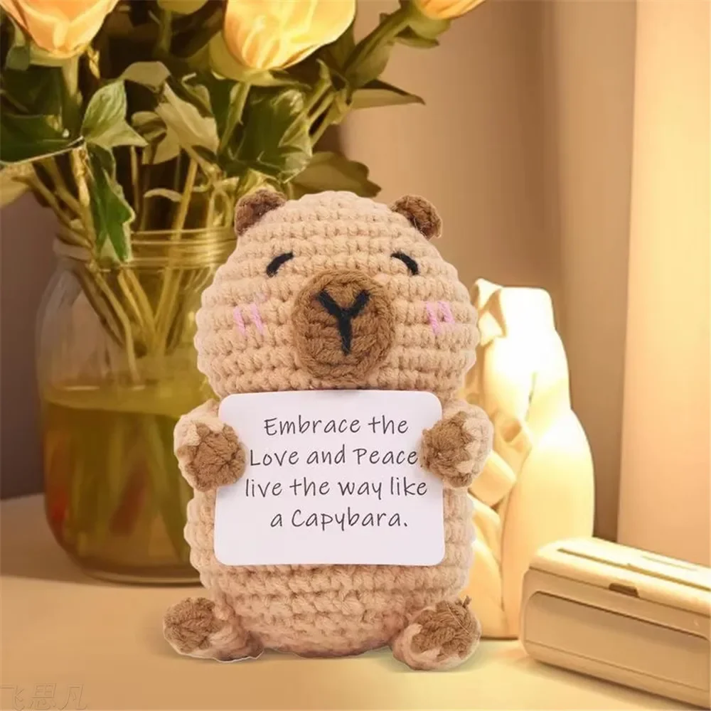 Capybara Wool Knitting Doll New Cuddle Bag Mini Handmade Plush with Card, Fun Christmas Gift, Living Room Decoration