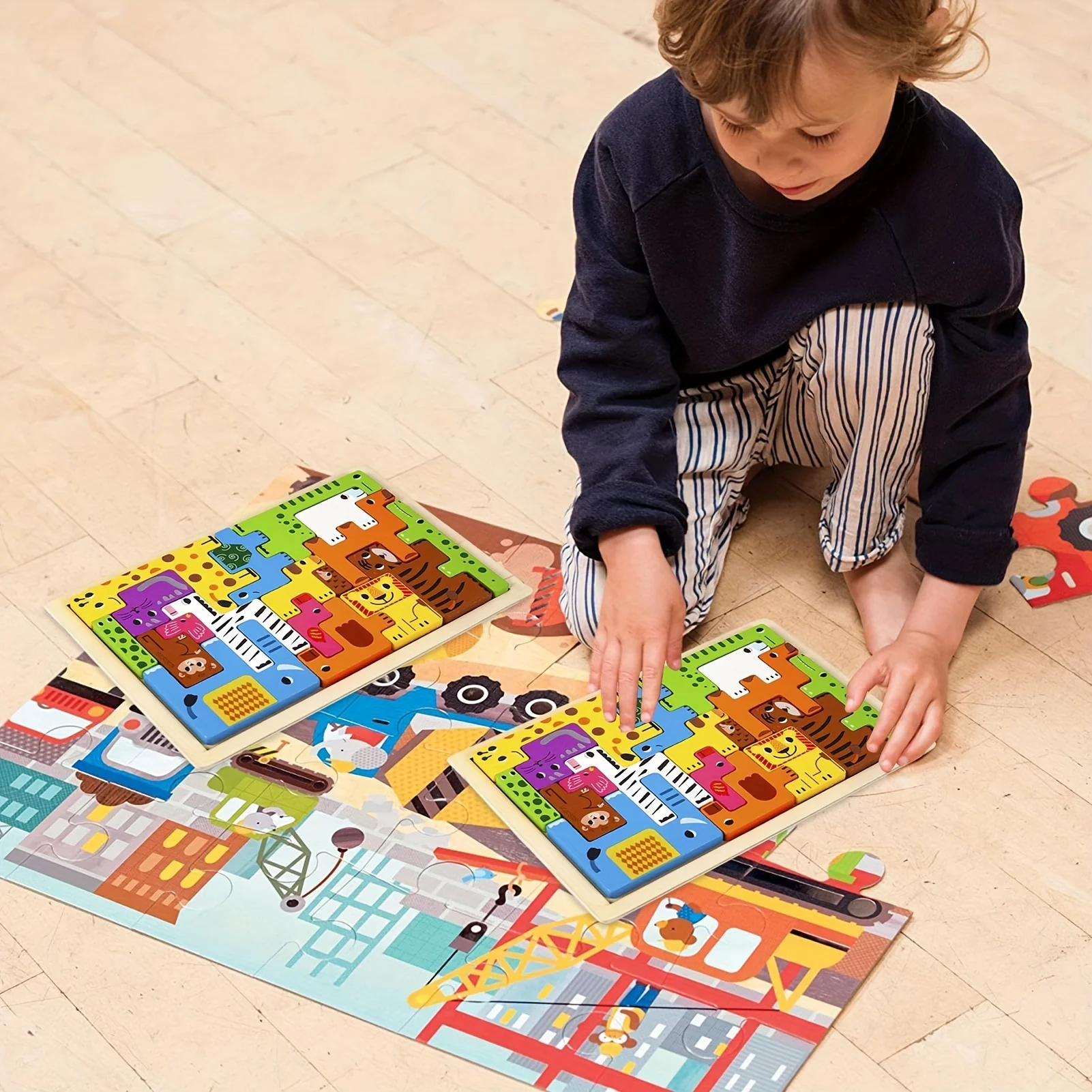 Wooden Block Puzzles For Kids Animal Tangram Puzzle People Sea Animals Vehicles Russian Blocks Game Children's Day Gift