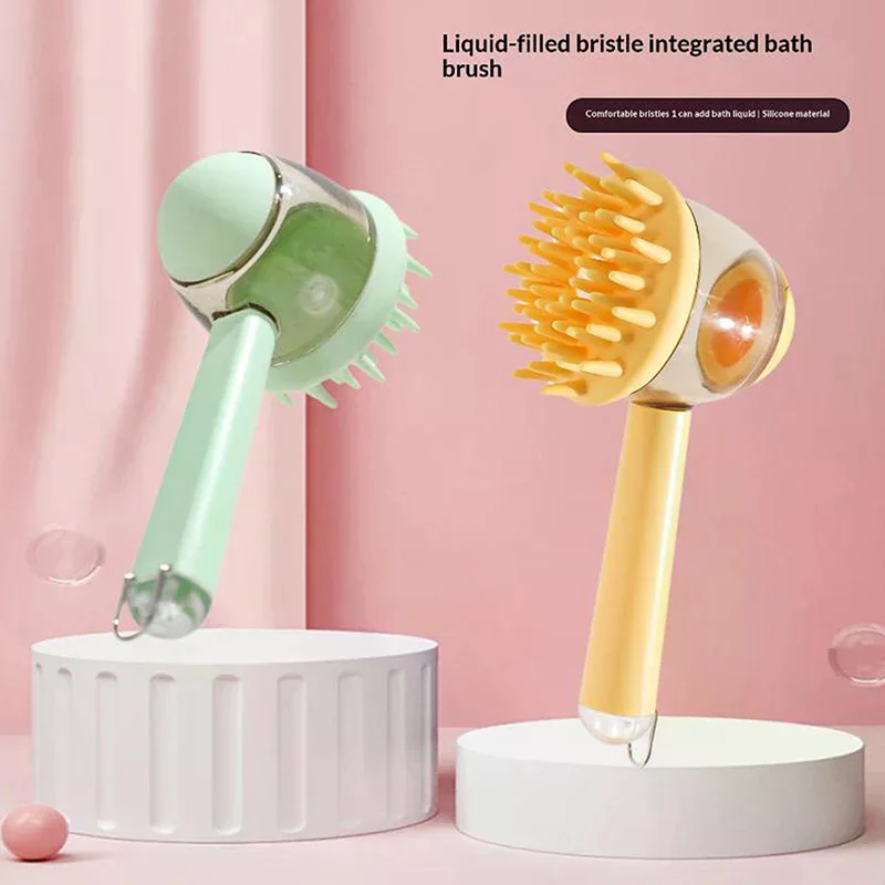 Pet Fashion Bath Brush 2in1 Shampoo Dispenser Grooming Comb Massage Silicone Comb For Dogs Cats Press Bath