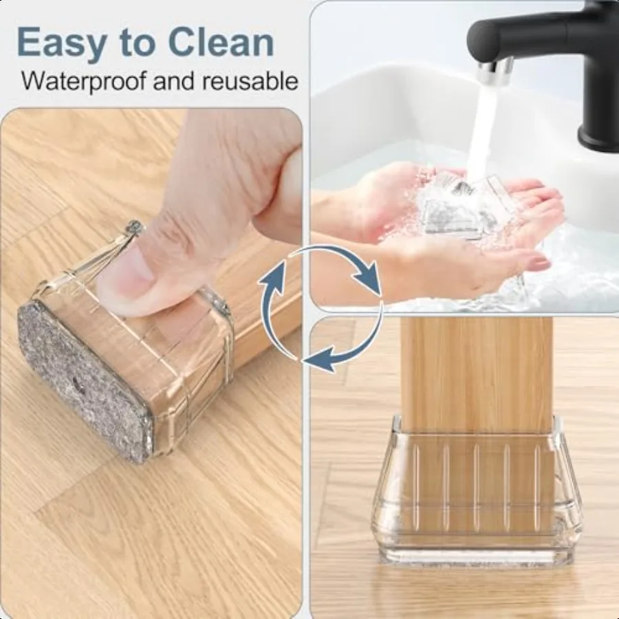 24PCS Rectangular Chair Leg Floor Protectors for Hardwood Floors Thicken Rubber Chair Leg Cap Covers Non Slip Furniture Leg Pad