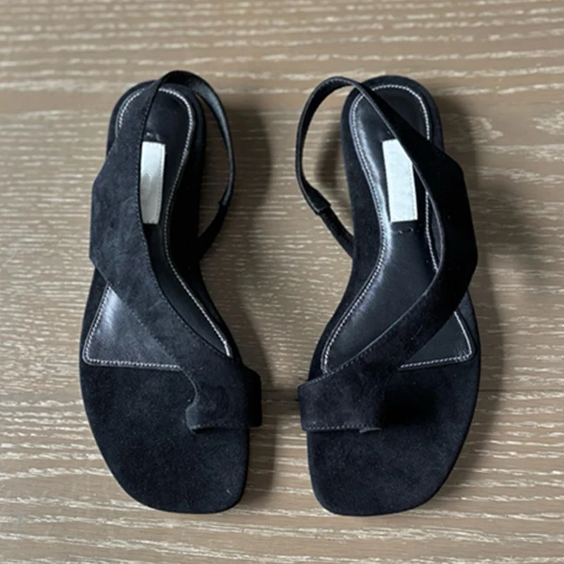 

Maxdutti French Fashion Ladies Color Matching Flat Sandals Minimalist Genuine Leather Lazy Casual Roman Sandals For Women