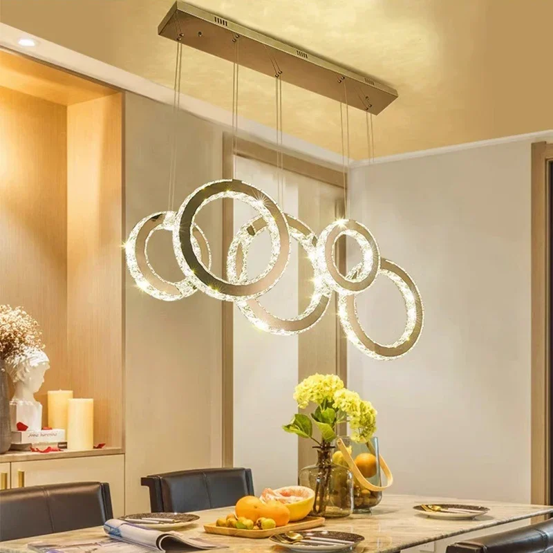 Imagem -02 - Moderno Rodada Cristal Luzes Pingente Anel de Luxo Lustres de Cozinha Ilha Sala de Estar Sala de Jantar Candeeiros Pendurados Luminária Led