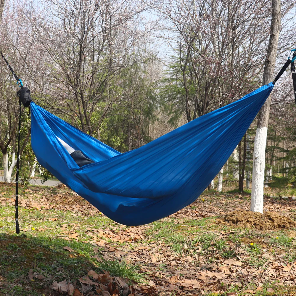 Outdoor Hammock Swing Parachute Fabric Camping Anti Roll Portable Straps Quick Setup Single Double Swings