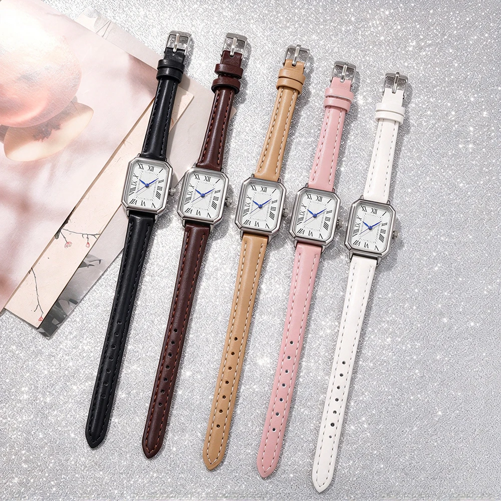 New Women's Watch with Retro Roman Blue Pointer Design, Simple and Stylish Rectangular Quartz Watch