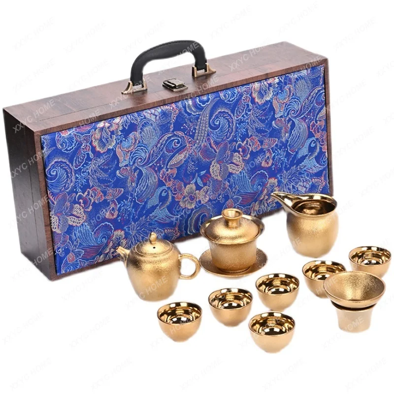 Gilding Kung Fu Tea Set Suit Home Office Teapot Gaiwan Give as Gifts Boxed