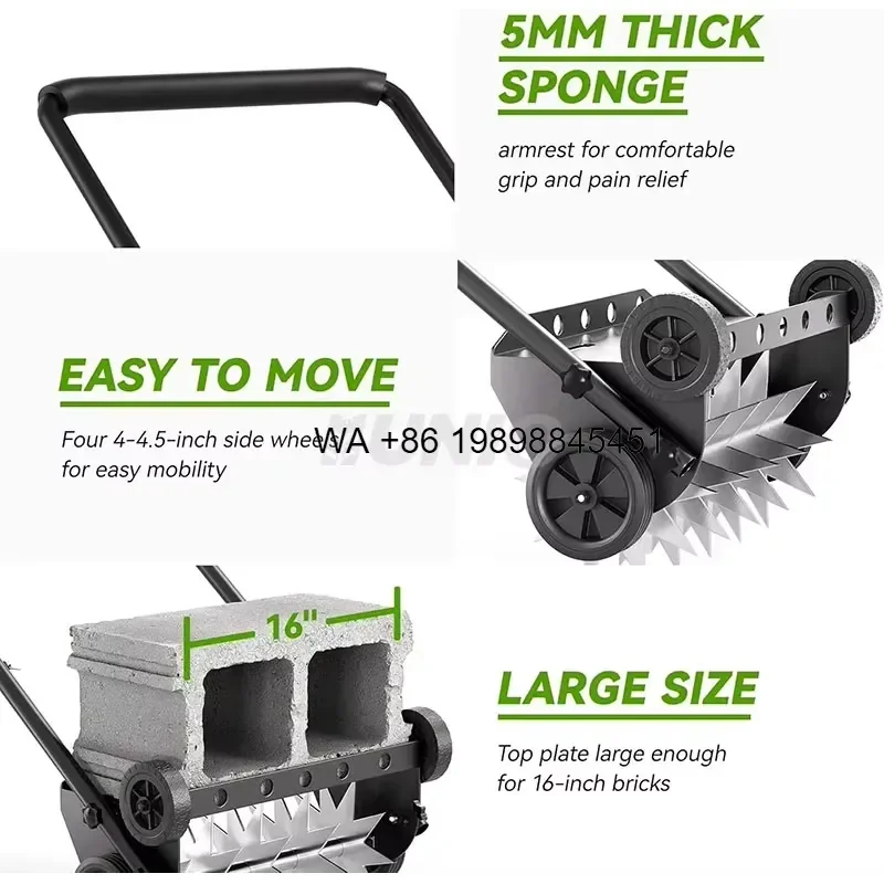 Wmwmnu Heavy Duty Turf Rolling Aerator with Steel Grip Slim Wood Rake and Air Blower for Lawn Care