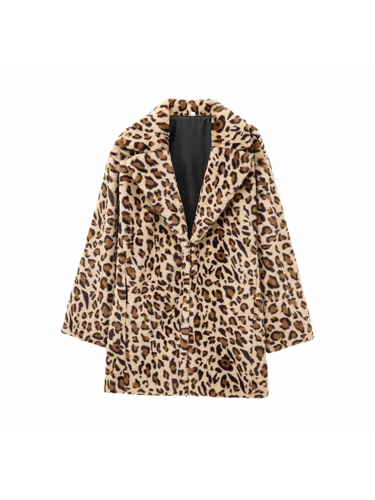 

Женская новая шуба из искусственного меха, модная куртка средней длины с леопардовым принтом, свободная и универсальная куртка