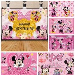 Disney Mickey Minnie Mouse pembe çocuk hediye doğum günü partisi afiş zemin özel çocuk odası fotoğraf posteri dekor arka plan