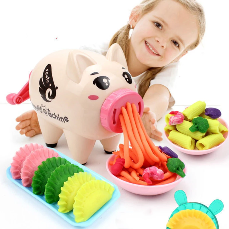 Cartoon Cute Pig Noodle Maker & Clay Dough Set, Play Dough Machine Clay Dough Strips Toy Set for Kids