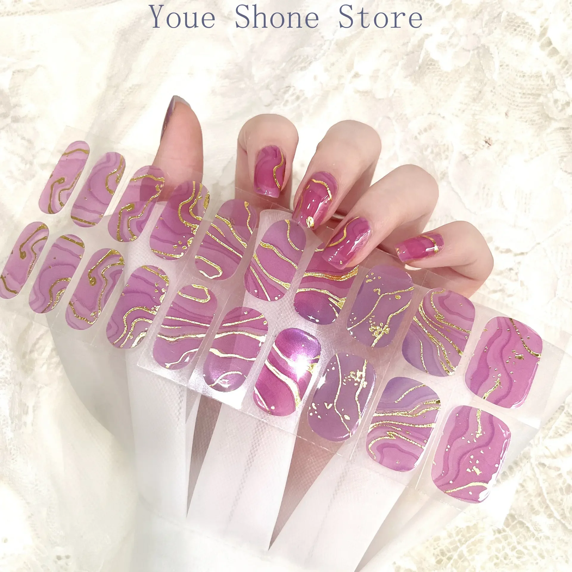 20 Strips 3d Nail Sticker Decoratie Diy Waterdichte Nail Wrap Zelfklevende Nail Art Volledig Uithardende Niet-Gebakken Gel Nagels Decoratie