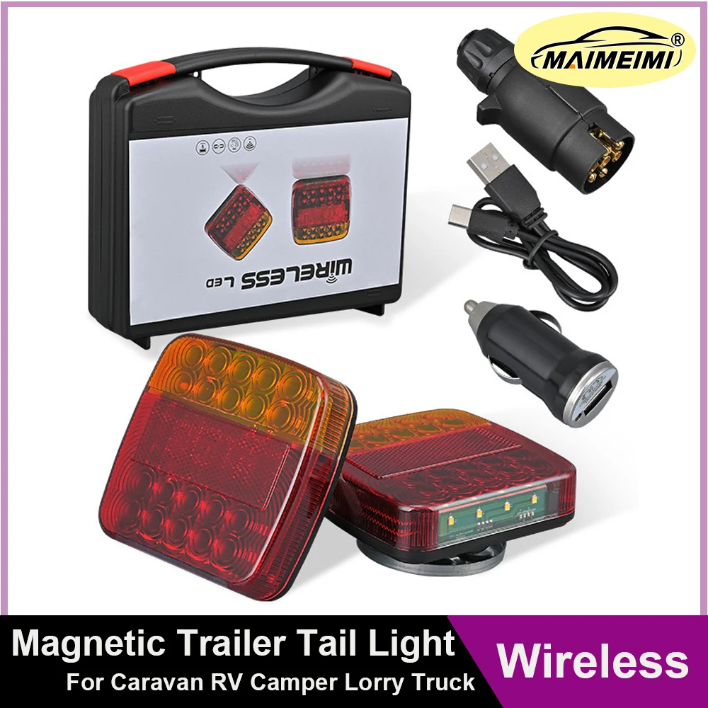 Wireless Magnetic Trailer Rear Taillight Signal Warning Brake Light 20LED Waterproof Rechargeable For Caravan Camper Lorry Truck