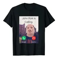 John Pork Is Calling Answer Call Phone Women T-Shirt Humor Funny Pig Lover Graphic Tee Top Streetwear Short Sleeve Outfit Gift