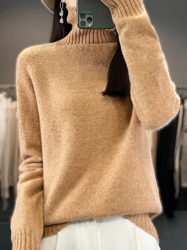 

Aliselect Women Pullover Sweater Autumn Winter 100%Merino Wool Solid Turtleneck Cashmere Knitted Basic Jumper Korean Fashion Top