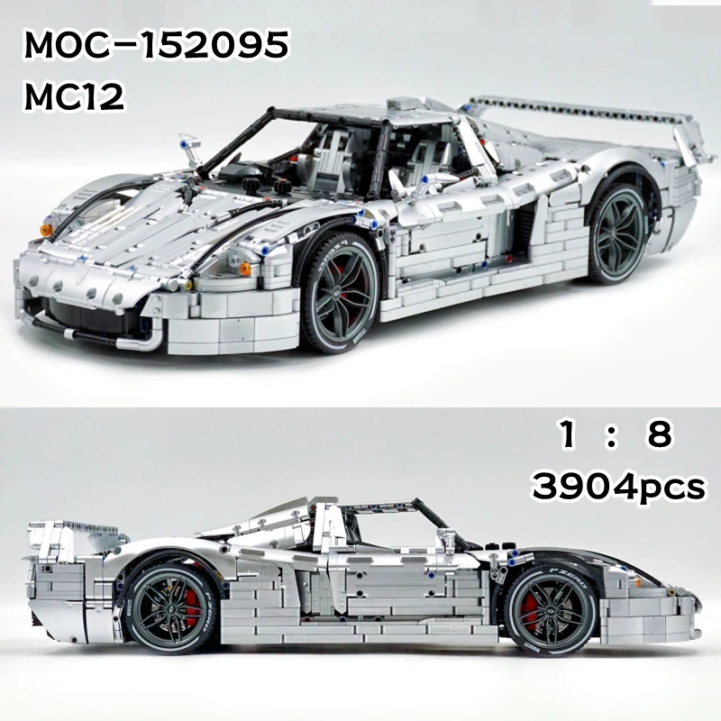 Customized Silver MOC 152095 MC12 Sport Car 1:8 Model V12 3904pcs High-tech Technology Building Blocks Bricks Toys Maseratiig