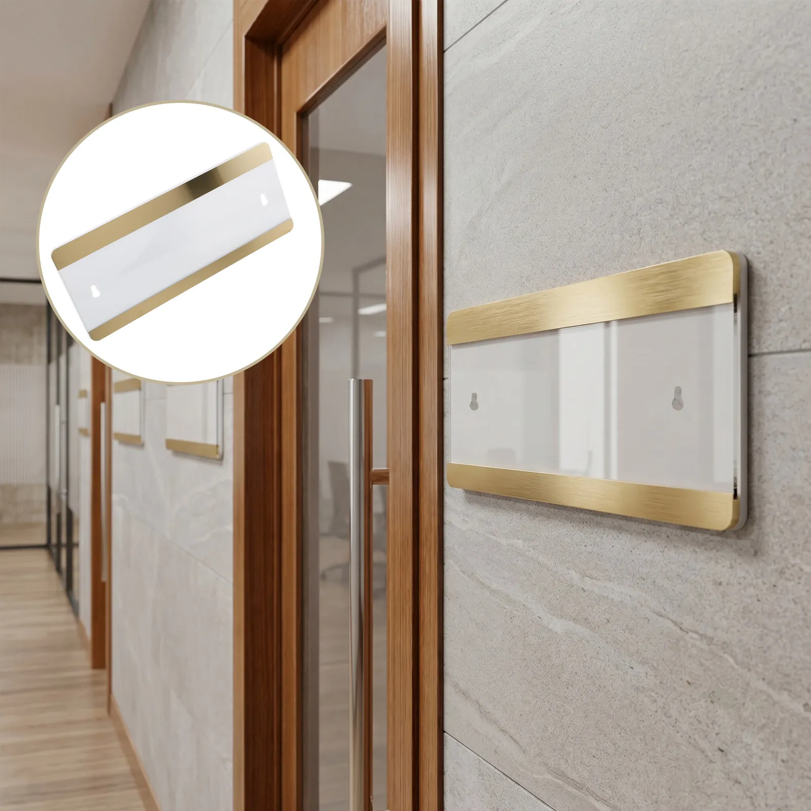 2Pcs Office Door Name Plates Stainless Steel Self-Adhesive Metal Wall-Mounted Office Sign for Business Meeting Room Conference