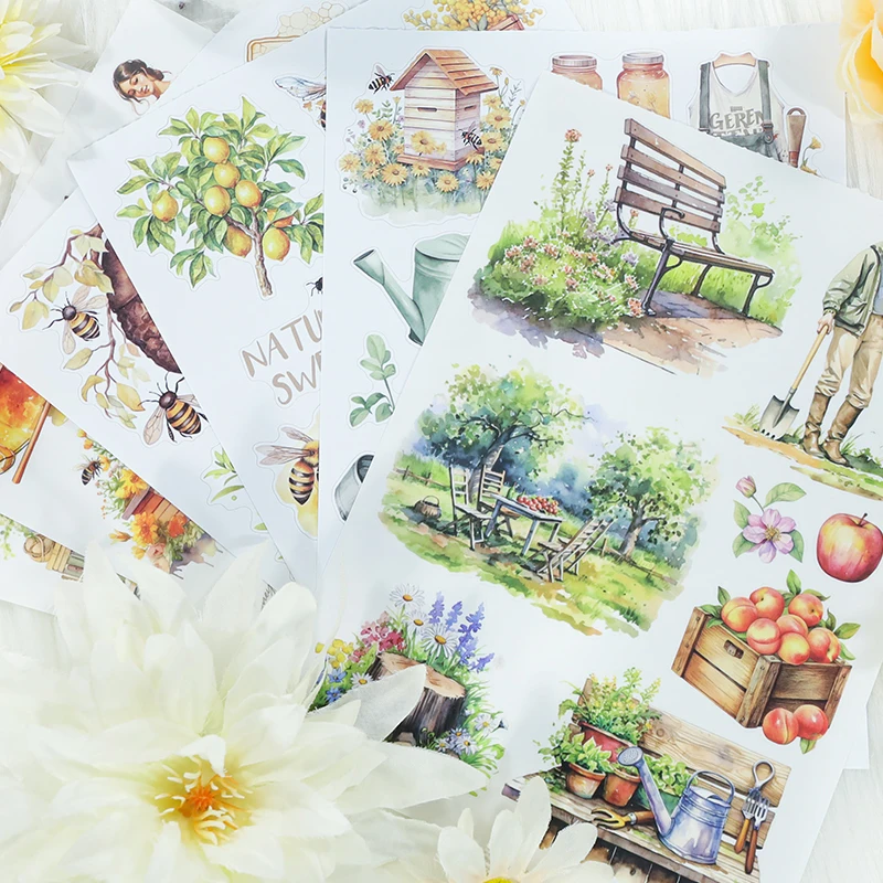 20Sheets/Book Farm Series Sticker Book Fruit Plants Aesthetic Decorative PET Washi Sticker Material Paper Scrapbooking Journal