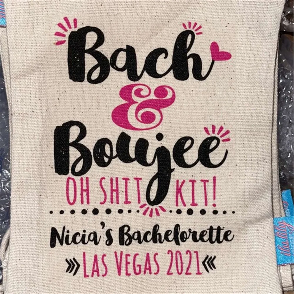 20pcs Bach and Boujee Oh Schit Kit Bachelorette Party Hangover Kit- Heavy Weight Cotton Canvas Double Drawstring Mini Favor Bags