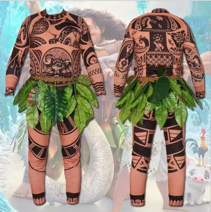 

Moana Maui Tattoo Cosplay Costume Maui Tattoo Top Pants Leggings Set with Leaves Decor Halloween Carnival Costume