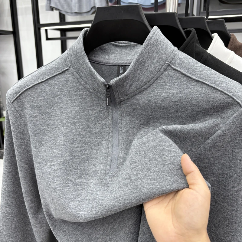 

Half High Collar German Velvet Long Sleeved T-shirt for Men, Double-sided Brushed Base, Inner Warm Jacket