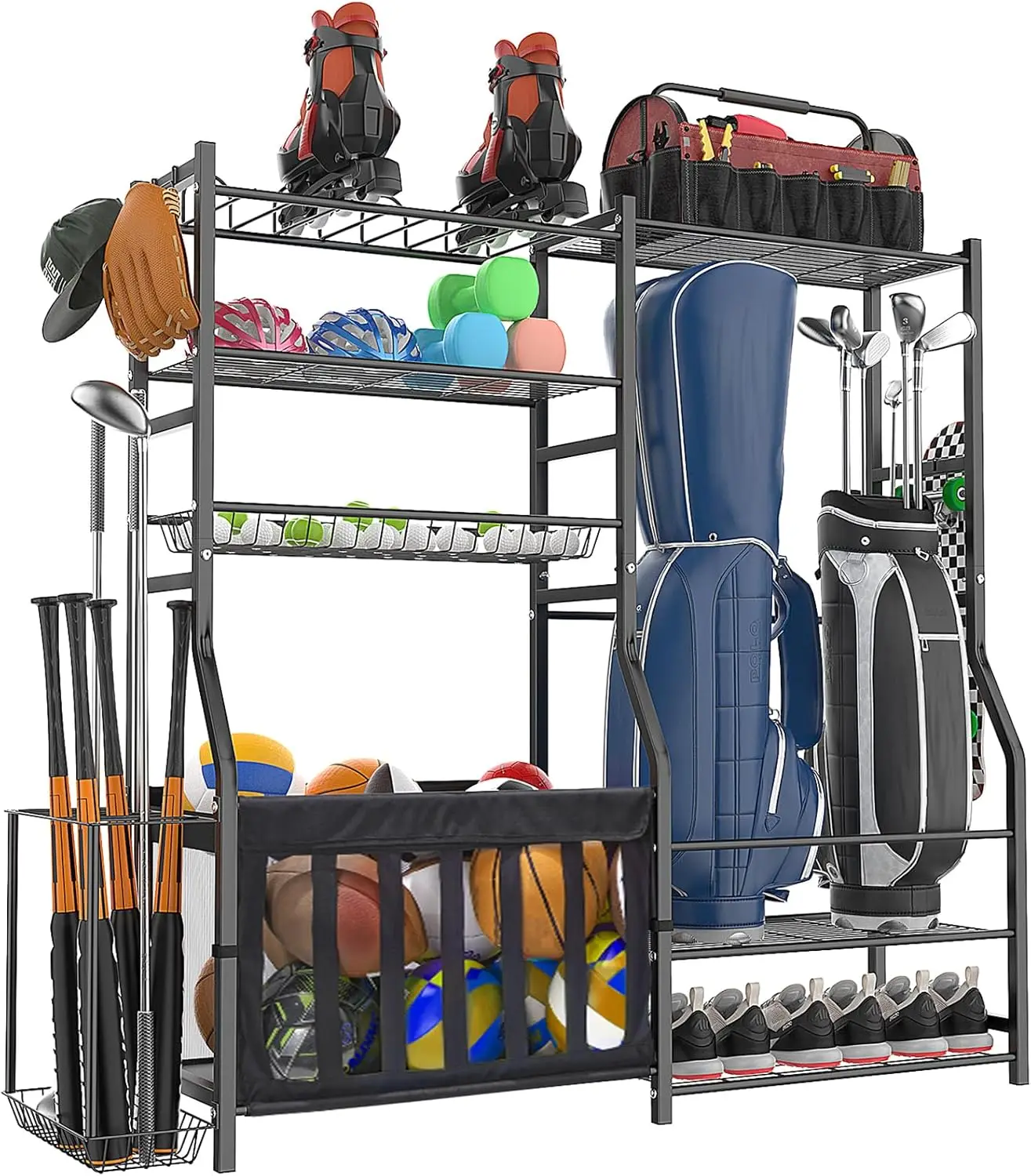

Sports equipment storage rack, heavy-duty golf bag storage rack, outdoor toy ball storage basketball rack