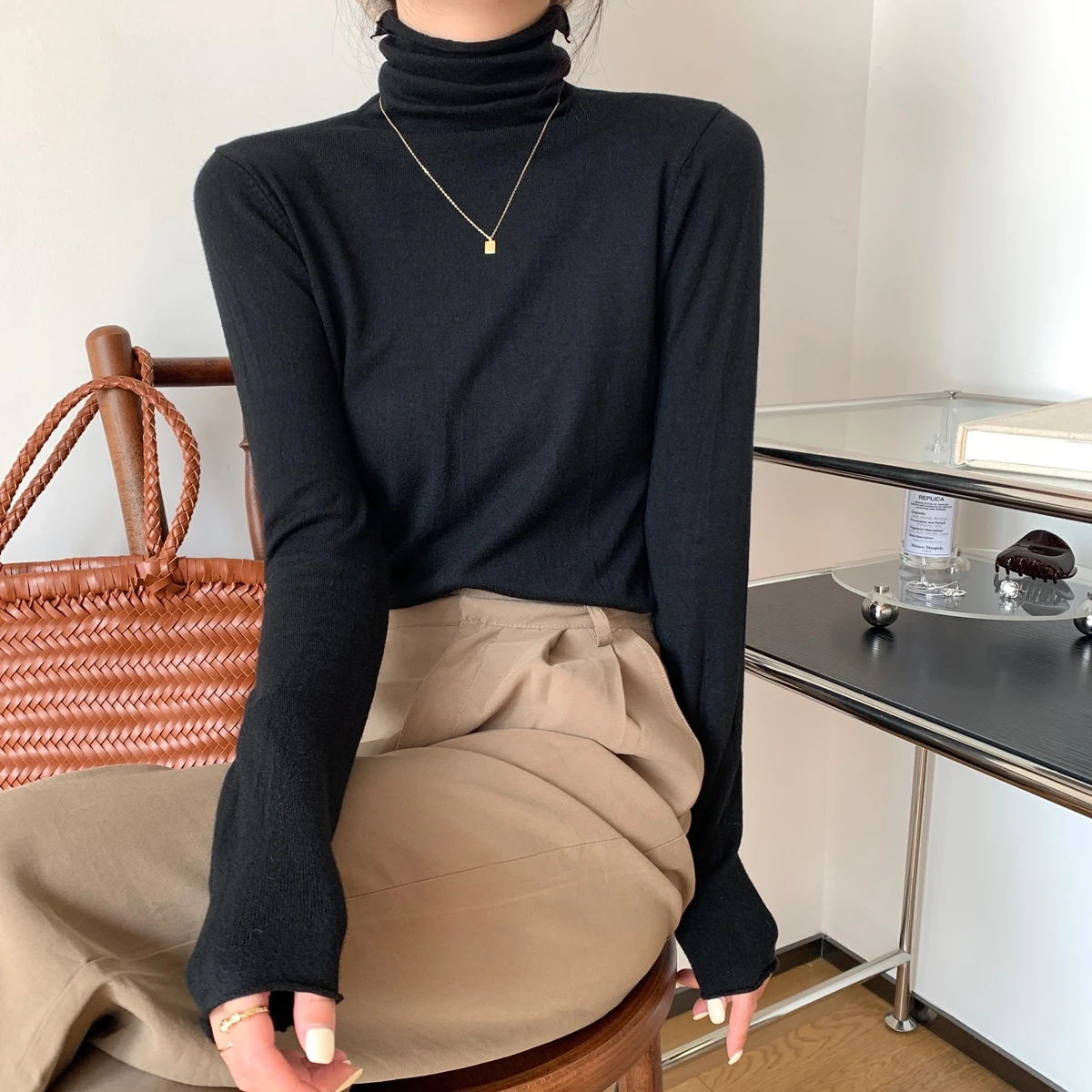 Turtleneck Inner wear Bottoming Shirt Women Autumn and Winter High Sense 2023 New Korean Series Chic Slim fit Sweater Knit Top