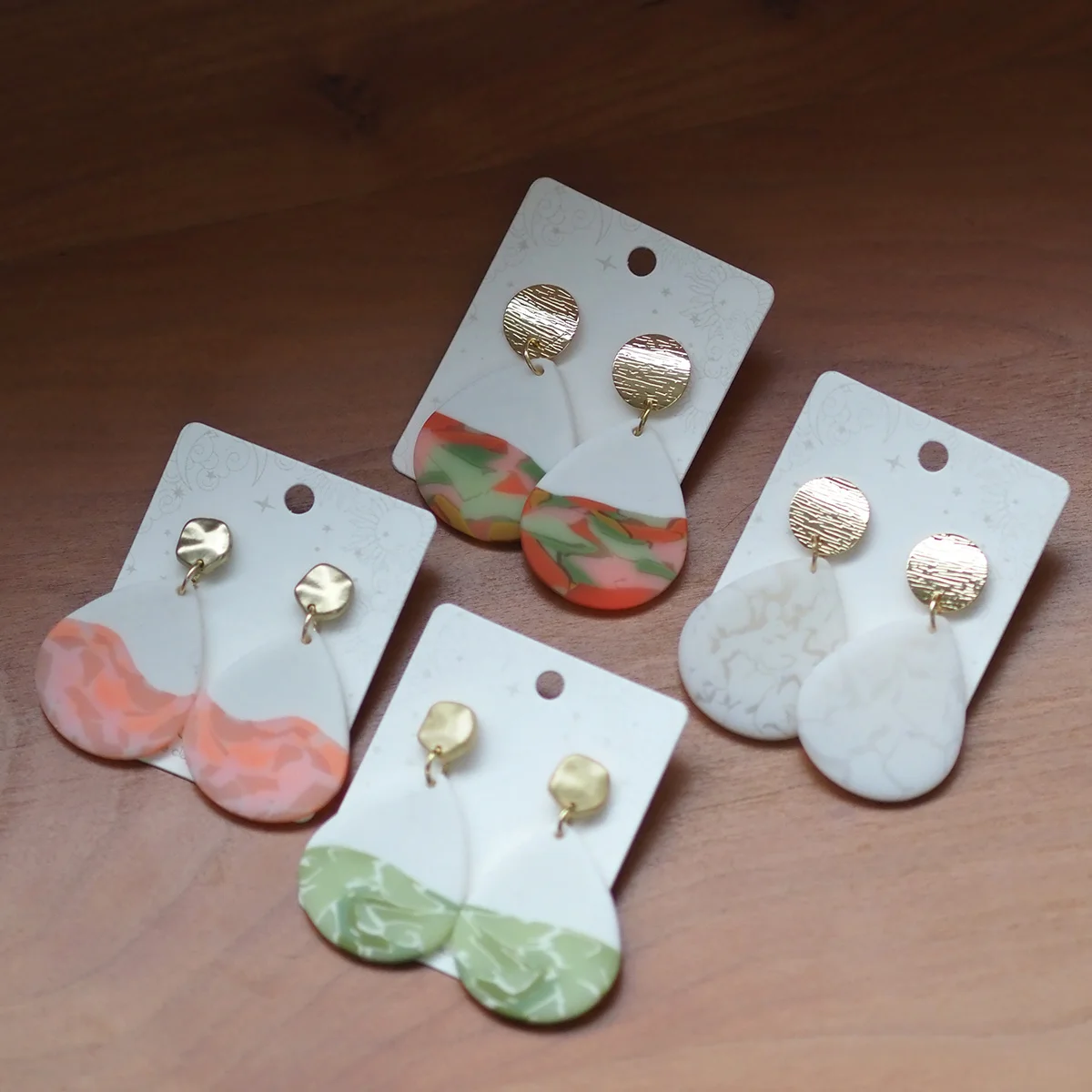 Teardrop Marble Pattern Stone Effect Multi Constract Colors Dangle Pendant Polymer Clay Earrings Daily Wearing Unique Drop