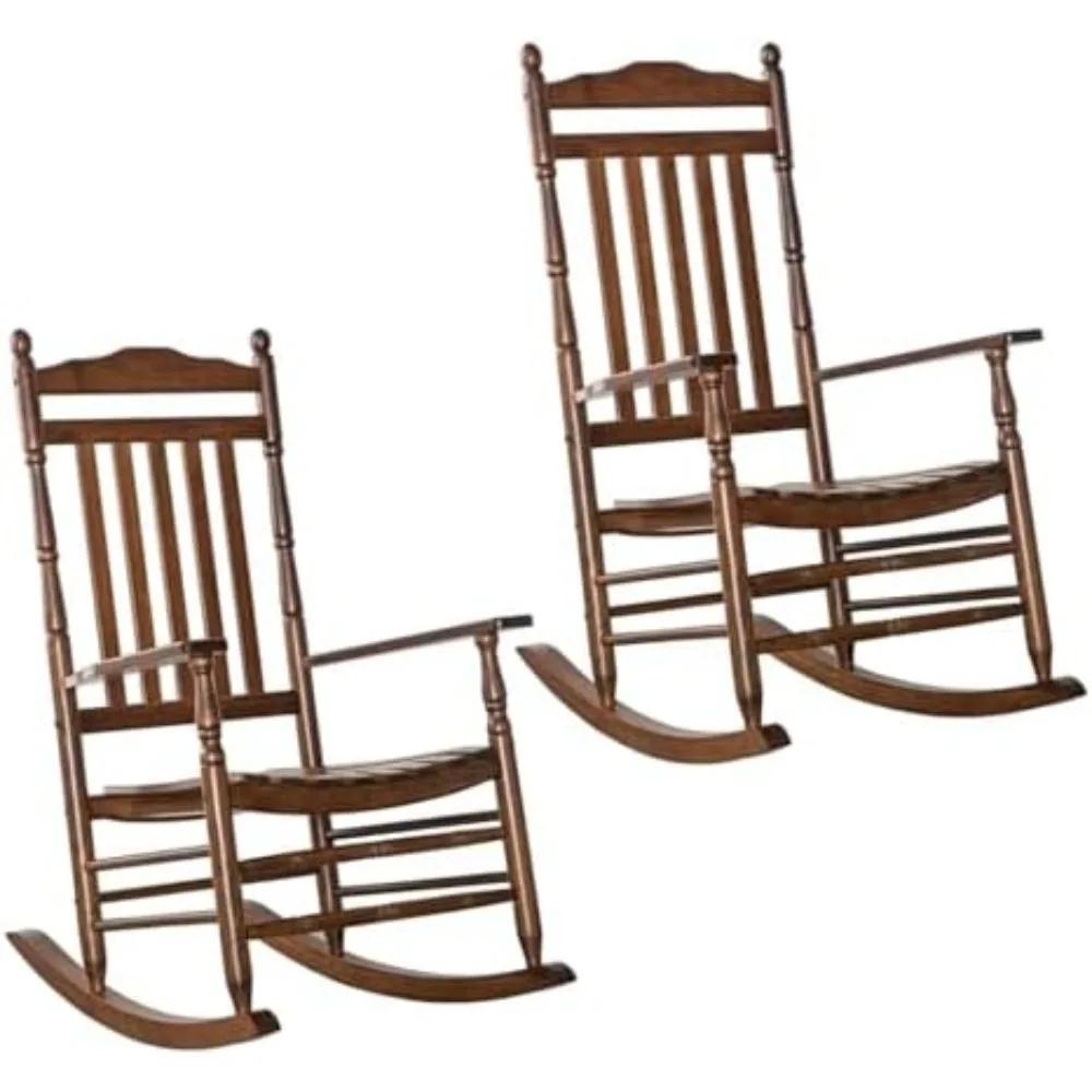 wooden rocking chair for adults furniture set of 2 outside rocker chair for porch patio lounge balcony indoor & outdoor, brown