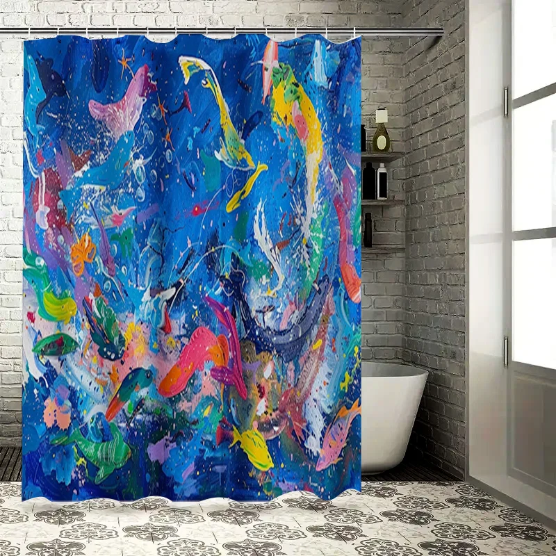 

Красочная рыбья синяя занавеска для душа, водонепроницаемая ткань для украшения ванной комнаты, размер 72x84 дюйма