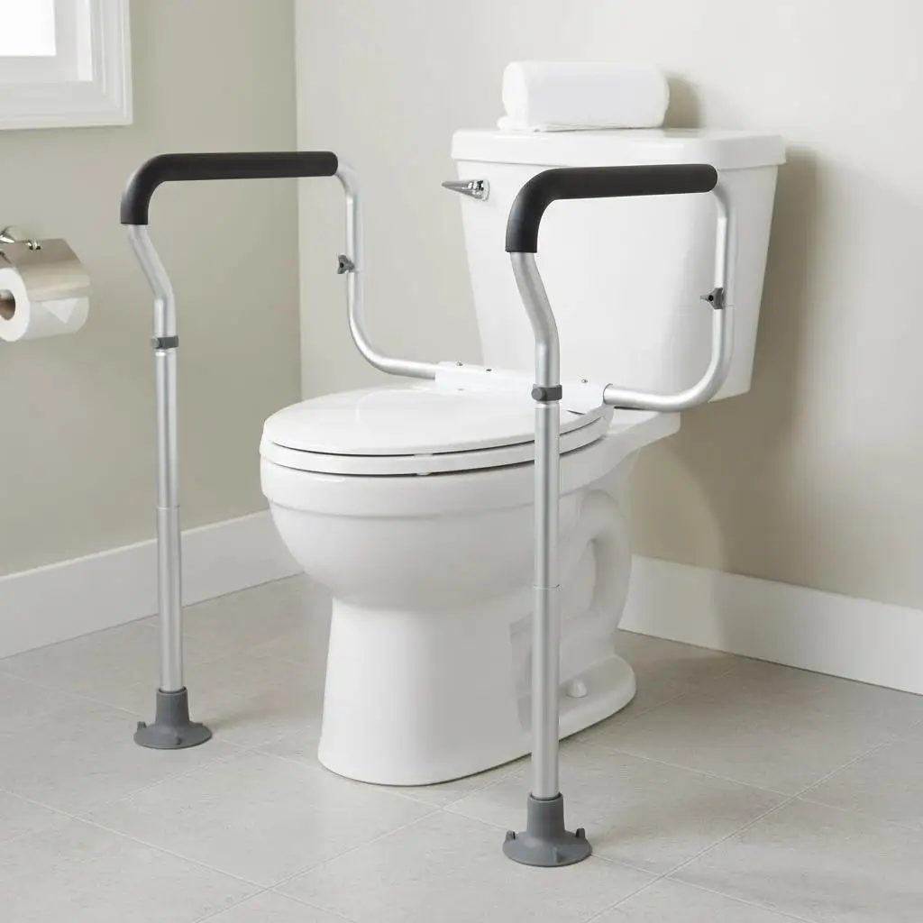 

Поручень для унитаза, опорная рама для сиденья унитаза, регулируемая по ширине и высоте, подходит для большинства унитазов, выдерживает до 136 кг, ручки для унитаза G