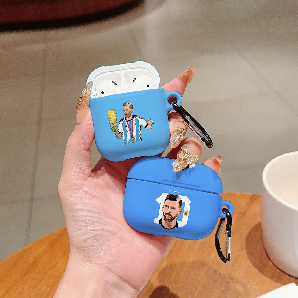 ฟุตบอลStar M-M-Messiกันกระแทกป้องกันGlossy HD Hard PCหูฟังสําหรับAirPods 1 2 3 4 Pro Pro2 พร้อมตะขอโลหะ