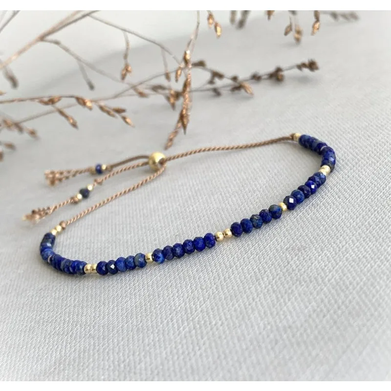 Lapis Lazuli Gemstone bracelet, Birthstone September, dainty adjustable silk cord bracelet