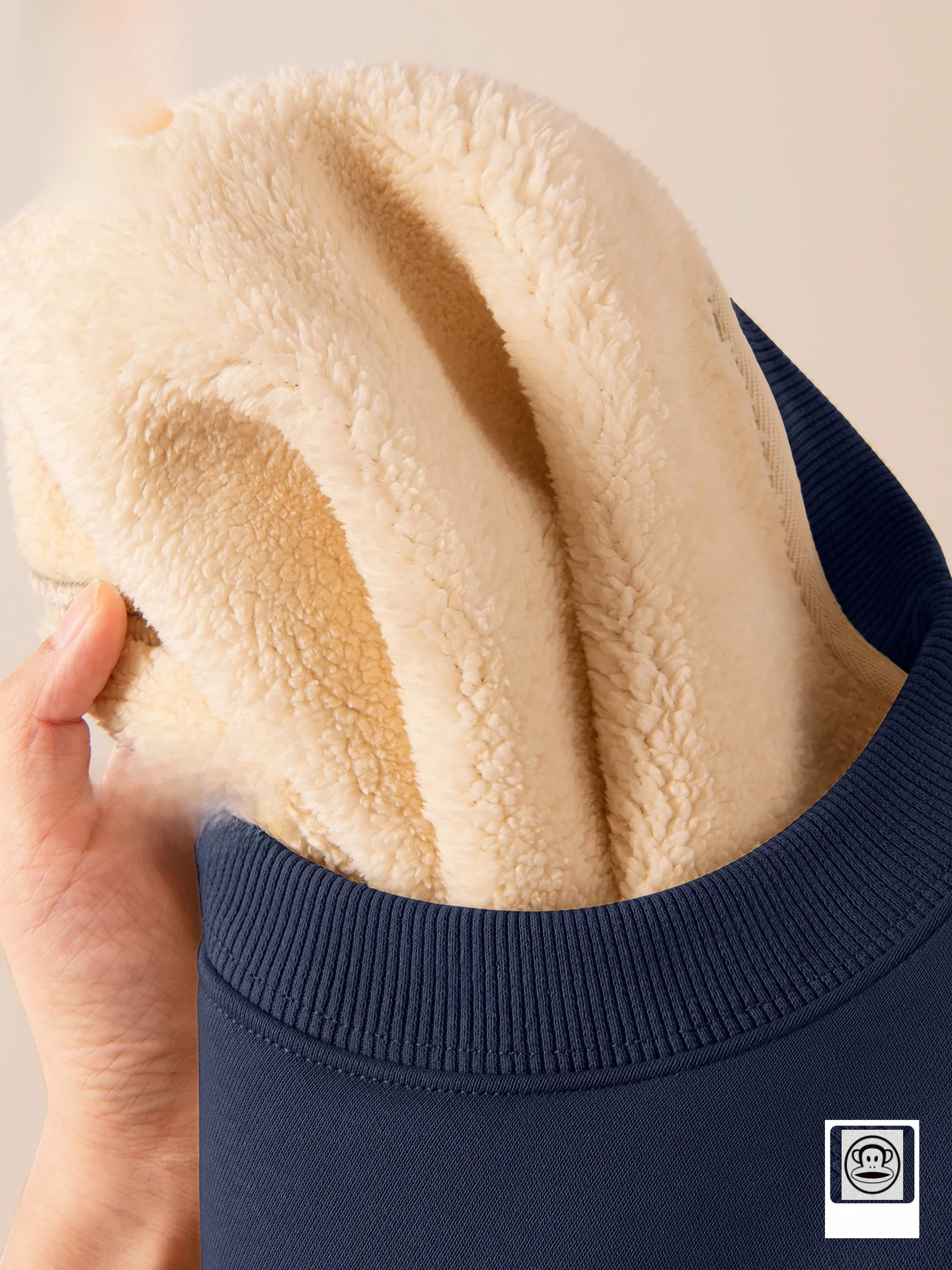 

Thiened Lamb Velvet Hoodie Men's Winter Warm round Ne Fce Lined Jaet Casual Comfortable Youth Faion