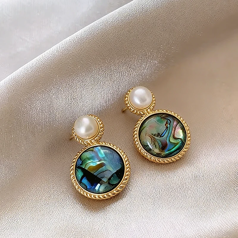 Retro Perlen-Ohrstecker Grün Bemalte Ölfarben Bunte Abalone-Muschel Hängeohrringe 2026 Neues Design Schmuck Ungewöhnliche Accessoires für Frauen – Detail 9