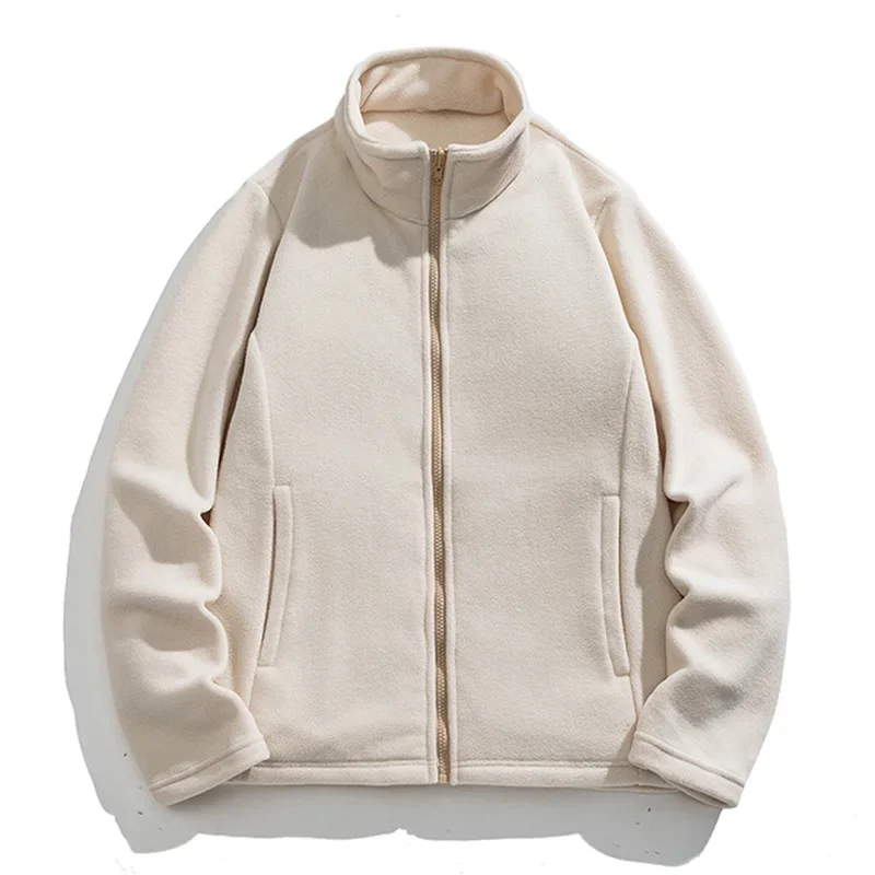 

LIBIELIY Men's Full-Zip Fleece Jacket Coat Black Beige