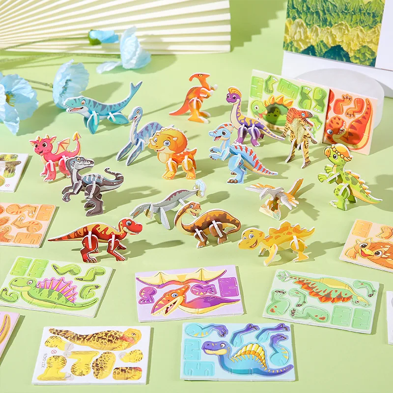 30Pcs3D Dinosaur Jungle Animal Paper Puzzle Set Creative Cartoon Design Learning and Entertainment Puzzle Education