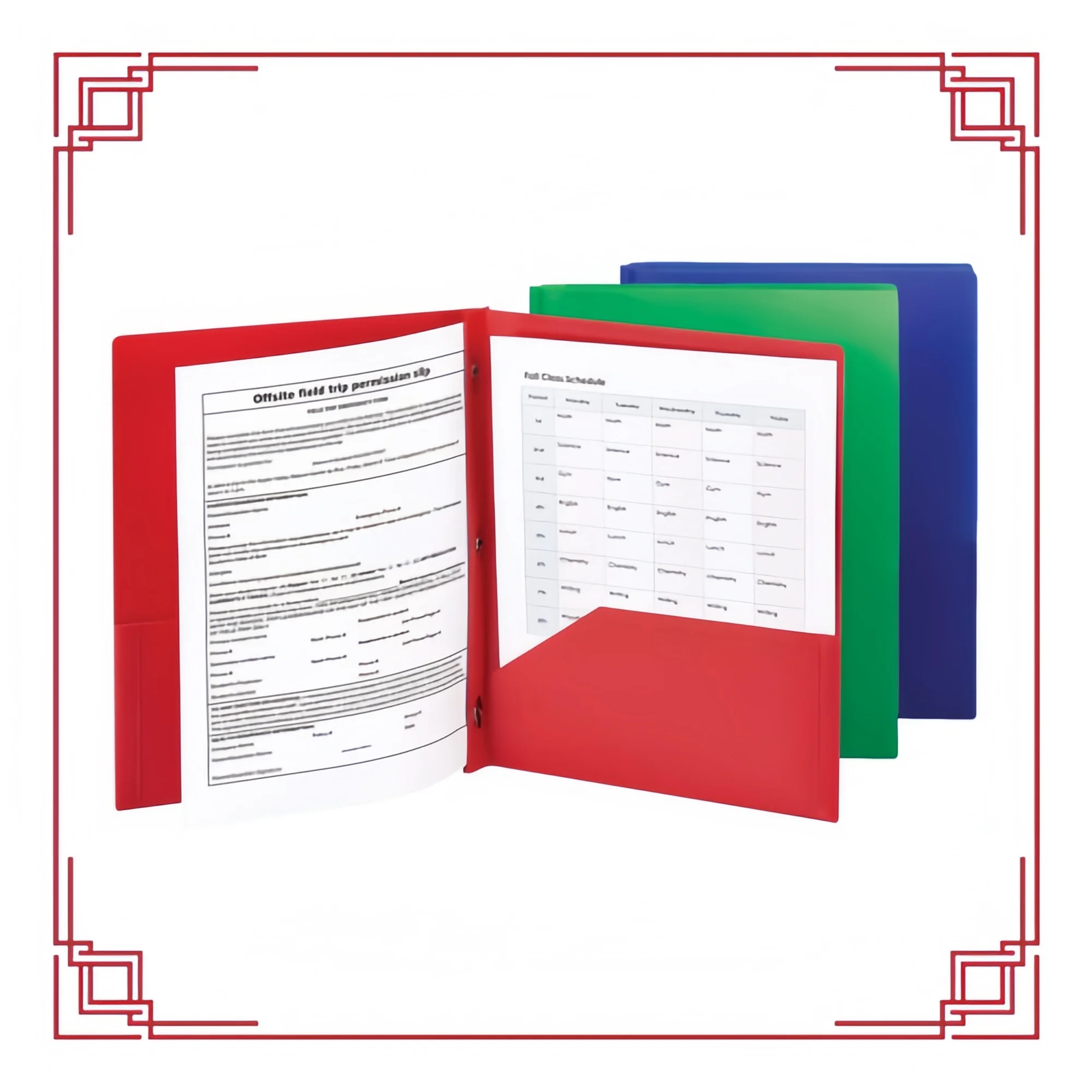 Dossiers à double poche perforateurs à trois trous – format lettre, couleurs assorties, paquet de 3
