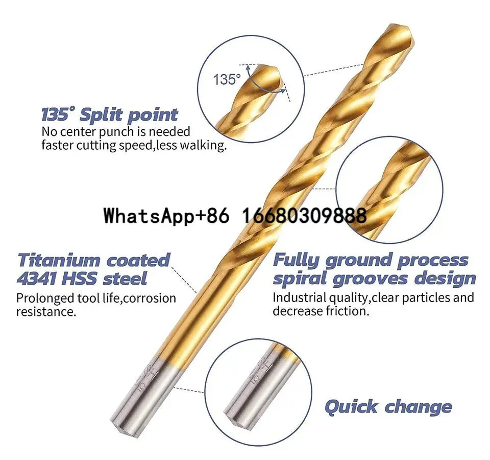 

15pcs-set 46sets-carton Titanium Cobalt HSS Jobber Drill Bits Set Twist Drill Bits with Case Ranging From 1/16" to 3/8"