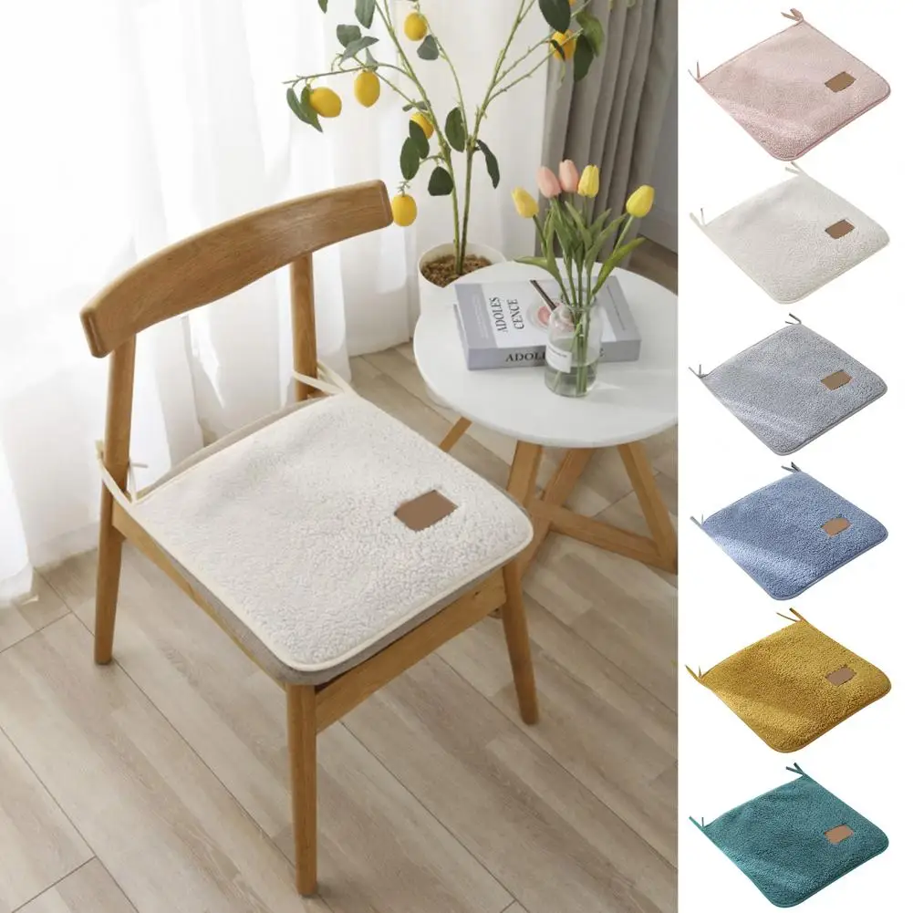 Non-slip Chair Cushion Anti-slip Chair Cushion Winter Chair Cushion with Warm Sherpa Anti-slip Square Seat Pad Fixing Straps