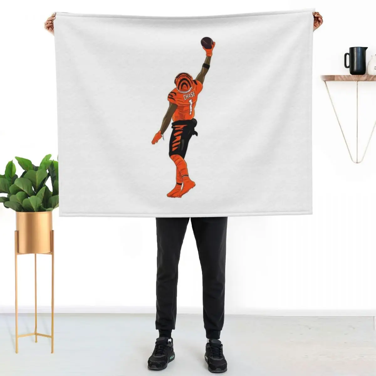 Ja'Marr Chase One Handed Catch Throw Blanket couch cozy soft plush fuzzy picnic outdoor blanket