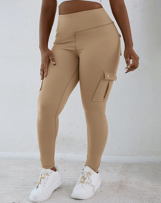 

Women's Pants 2025 Spring New Butt Lifting Leggings with Flap Pockets Casual High Waist Tummy Control Workout Cargo Pants