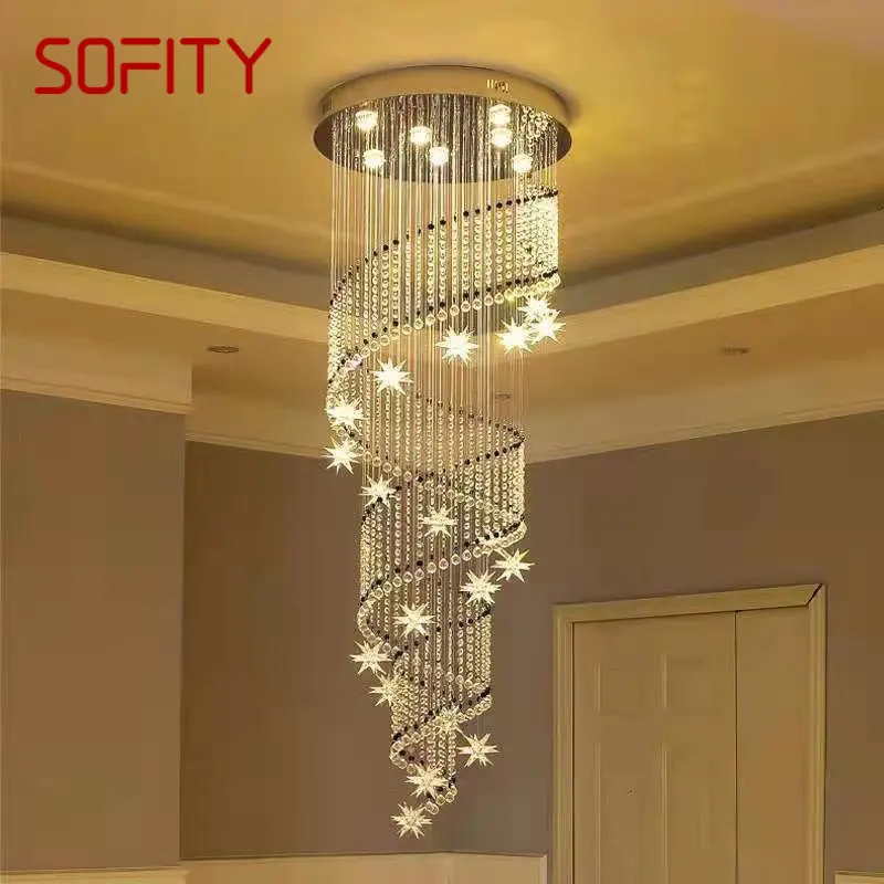 

SOFITY Modern Luxury Crystal Pendant Hanging Lamp LED Vintage Creative Villa Chandelier for Home Living Room Staircase