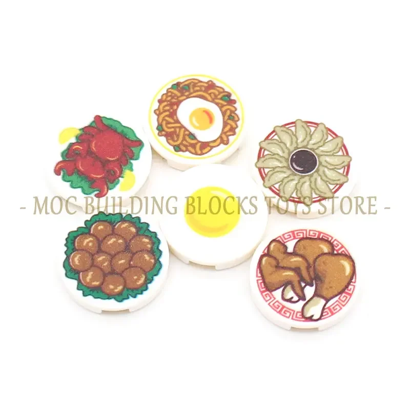 MOC Mini Food Tile Printing Cutlery Fruit Drinks Sushi Burgers Pizza Chips Cakes Desserts Chocolate Cookies Croissants Toy Parts