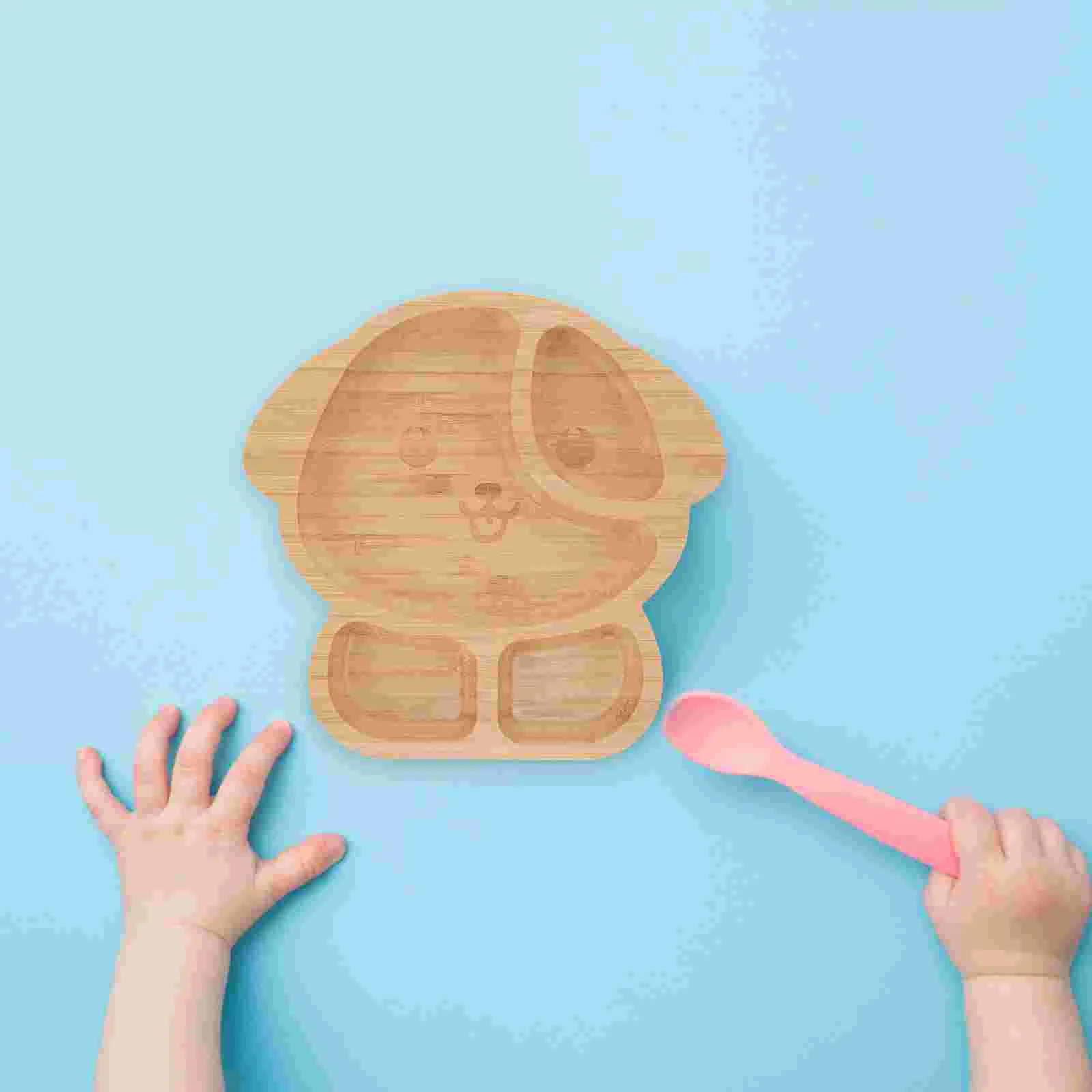 

Baby Cutlery Set Food Tray Bowls and Spoons Trays Divided Plates Dinner Kitchen Kids Wood