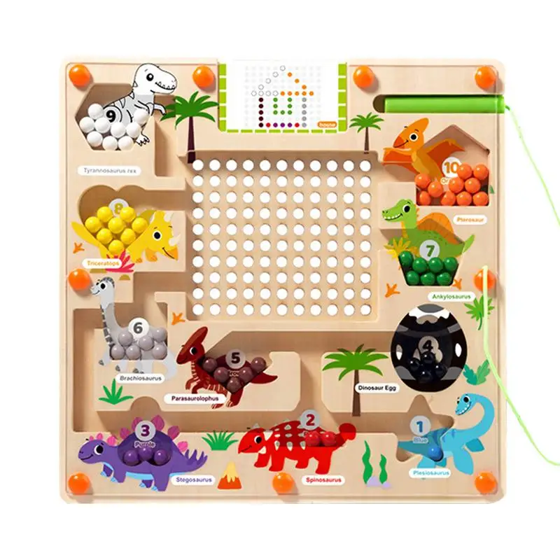 

Magnetic Color Maze Dinosaur Rainbow Beads Puzzle Early Education Wooden Magnet Puzzle Board Game For Education Aged 3+ Year Old