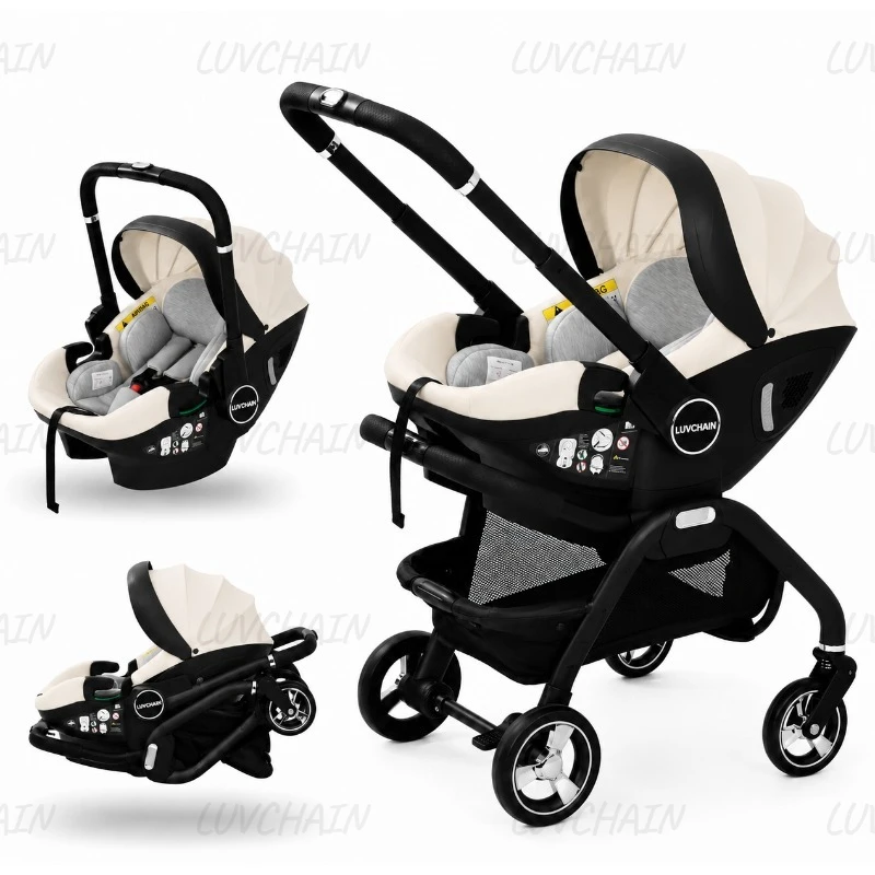 Image of Tragbarer 3-in-1-Kinderwagen Neugeborenen-Schlaf korb Multifunktions-Kindersitz Luxus-Kinderwagen faltbar